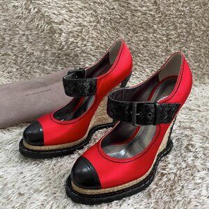 Bottega Veneta Women's Mary Jane Espedrille Wedge - Black & Red